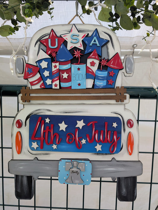 LARGE Patriotic Fireworks Truck Insert (Limited Edition)– Fits LARGE Famous Truck and Interchangeable Round Door Hangers & Round Door Hangers | Patriotic Decor