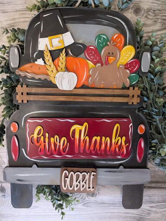 SMALL Thanksgiving Pumpkin Pie Truck Insert - Fits SMALL Famous Truck, Gnome, and House & Round Door Hangers | Thanksgiving Decor