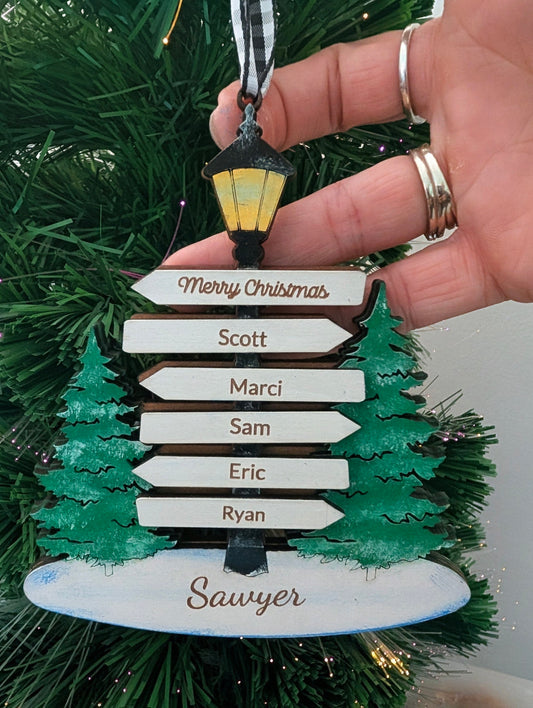 Personalized Lamppost Family Christmas Ornament | 2–8 Names