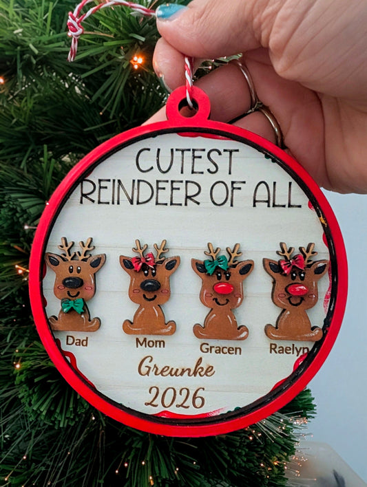 Personalized Reindeer Family Christmas Ornament | 2–6 Names