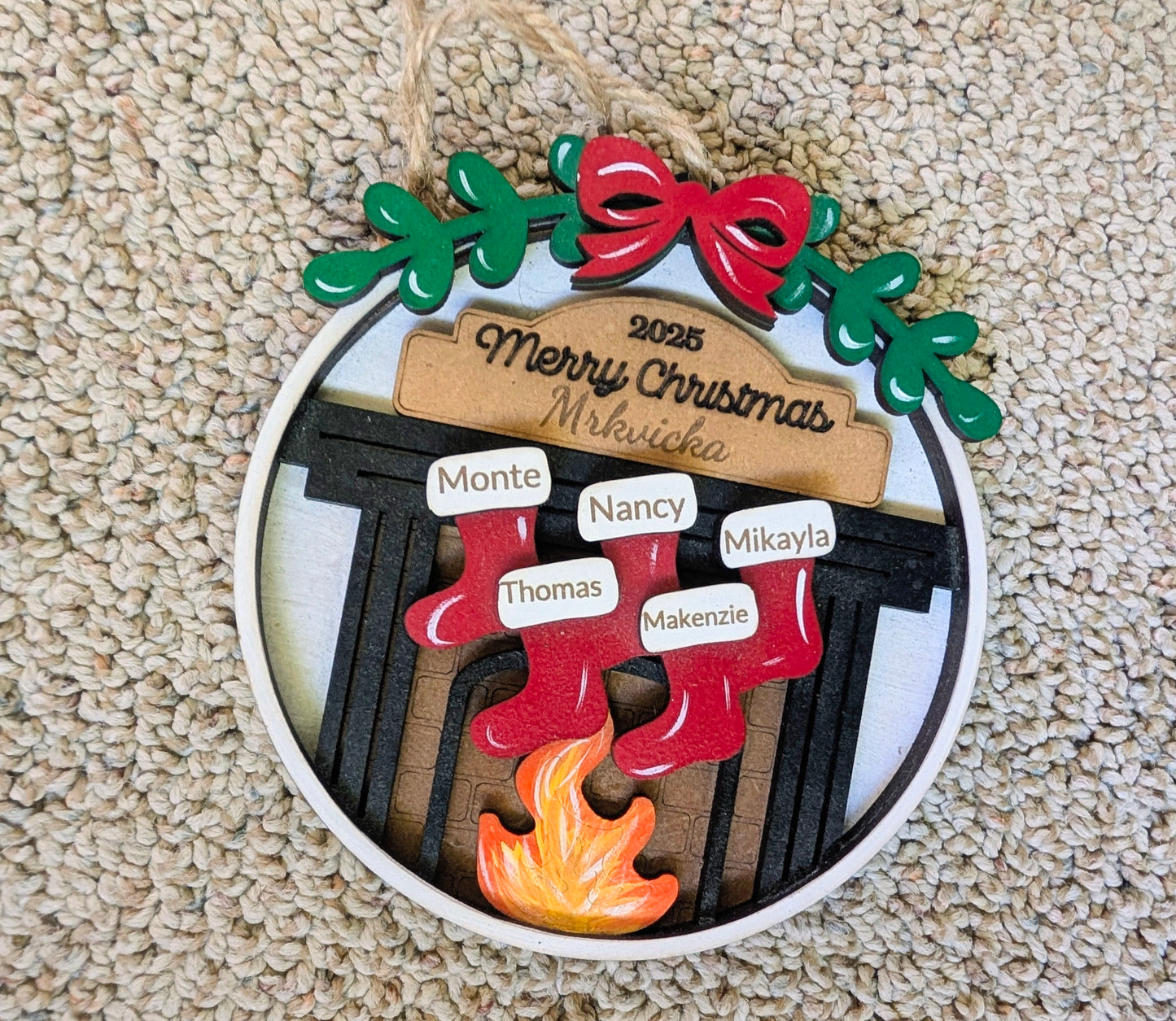 Personalized Family Christmas Ornament – Fireplace Stockings | 2–12 Names