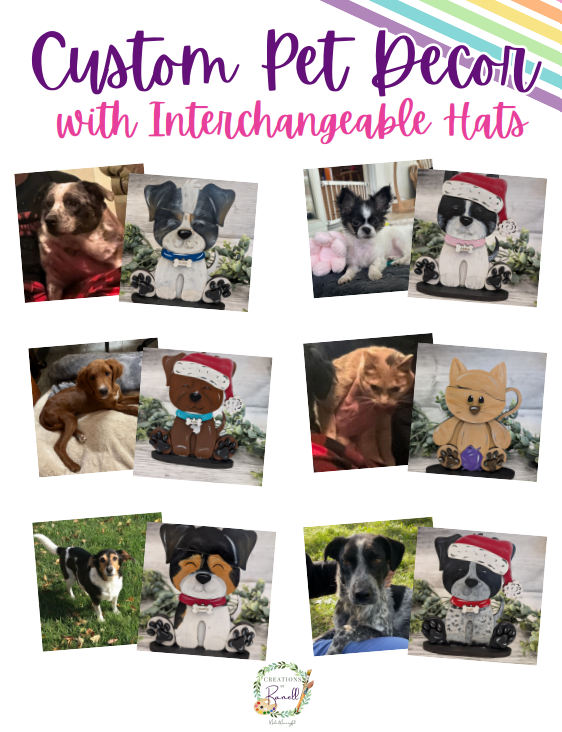 Custom Painted Pet with Interchangeable Hats | Custom Decor