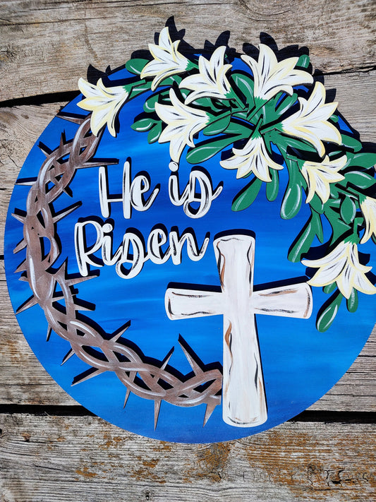 He Is Risen Easter Door Hanger l Religious Easter Door Hanger l Hand Painted 3d wooden Christ Is Risen Door Hanger indoor/outdoor decor