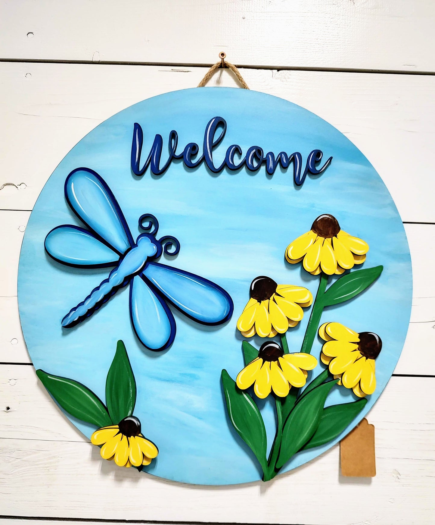 Vibrant, 3D Dragonfly Door Hanger. Perfect for spring and summer!