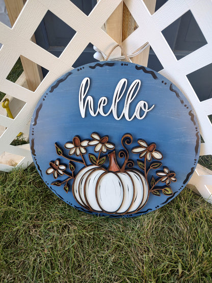 Hello Fall Classy Pumpkin 3D Wood Door Hanger – Fall Home Decor – Creations by Ranell