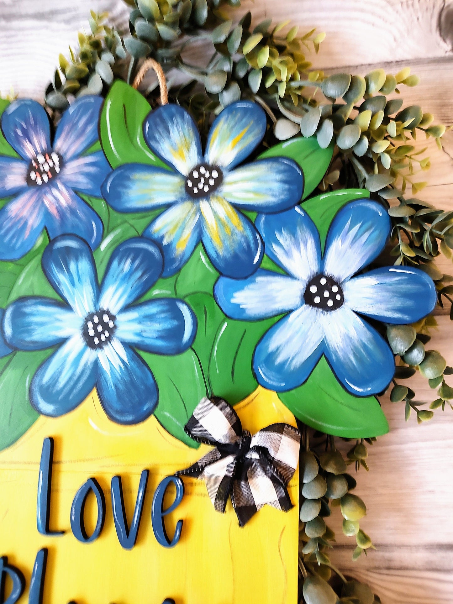 Bright flower spring/summer door hanger. Colorful jar of flowers. Bold flowers for indoor/outdoor. Unique, customizable, and hand painted.