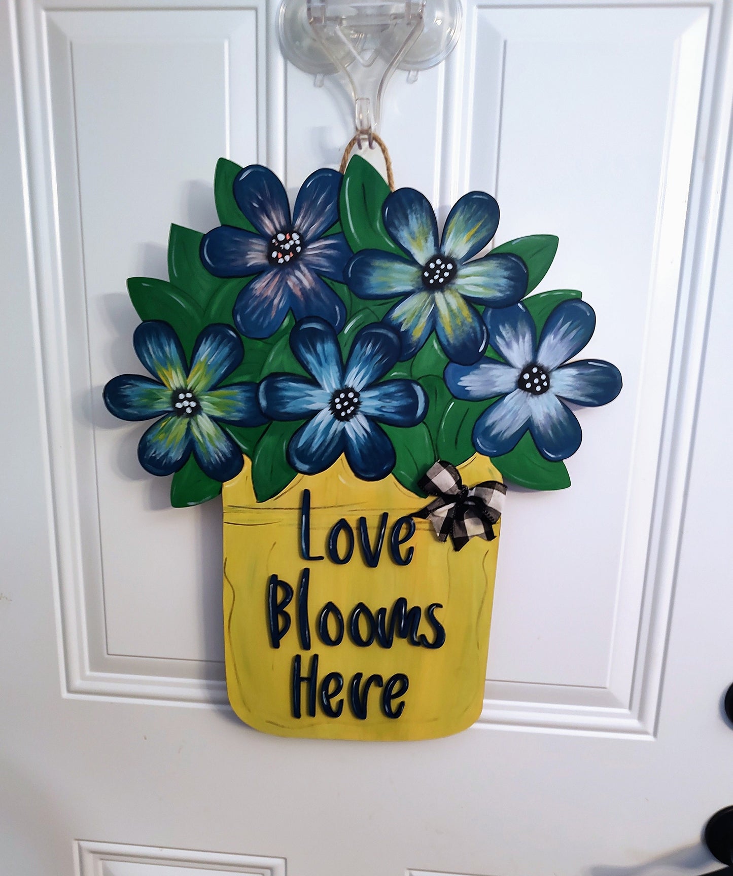 Bright flower spring/summer door hanger. Colorful jar of flowers. Bold flowers for indoor/outdoor. Unique, customizable, and hand painted.