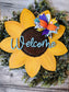 Sunflower shaped door hanger. Bright welcome sunflower. Sunflower door hanger with bow. Hand painted 3d sunflower wall hanger.