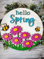 Hello Summer daisy bee door hanger. Colorful spring/summer welcome sign. Hand painted, unique flower door/wall decor.