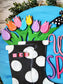 Rainboots and tulips spring wall/door hanger. Customized, one of a kind, hand painted door bright floral door hanger