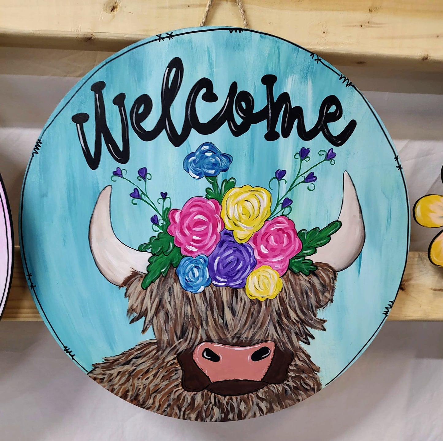 Adorable Highland Cow Spring/Summer Door Hanger