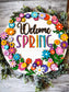 Bright 3D floral wreath welcome door hanger or wall sign.