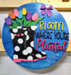 Rainboots and tulips spring and summer wall/door hanger. Customized, one of a kind, hand painted door bright floral door hanger