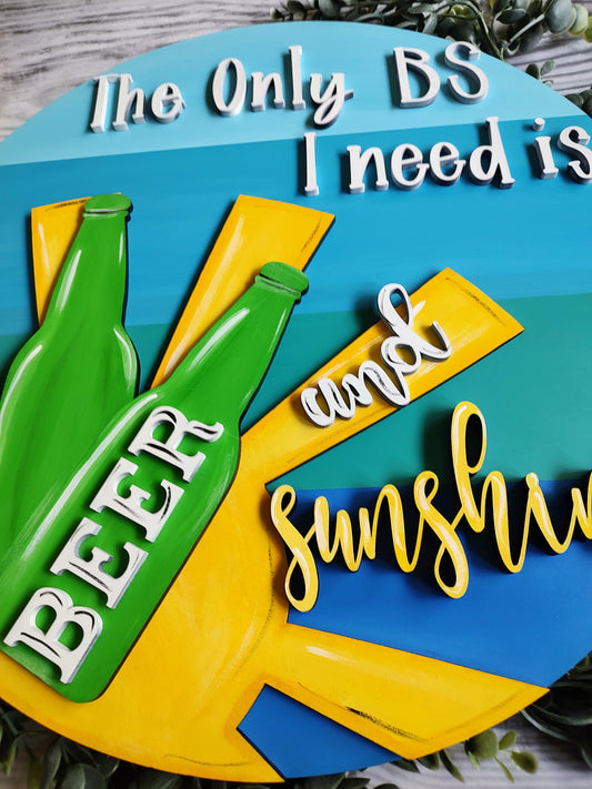 Beer and Sunshine Laser Cut Wood Door Hanger - Close Up - Everyday Home Decor - Creations by Ranell